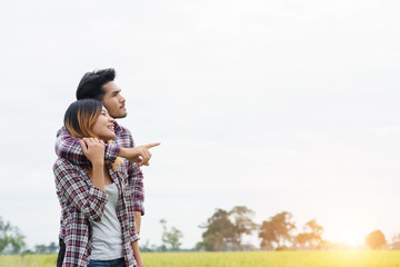 Young couple in love enjoy with nature in holiday.