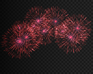 Festive patterned firework  bursting  in various shapes sparkling pictograms set  against black background abstract isolated illustration.