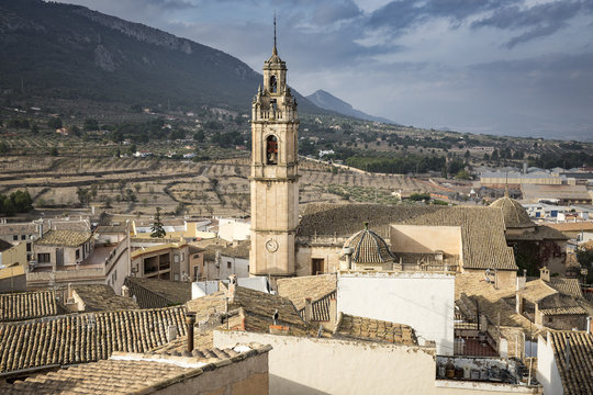 a view over Biar medieval town and La Suposici&oacute;n church, province of Alicante, Spain