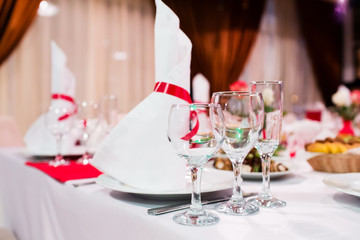 Served banquet table in restaurant