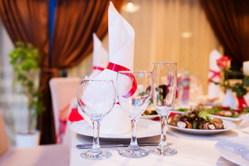 Served banquet table in restaurant