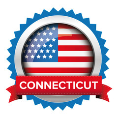 Connecticut and USA flag badge vector