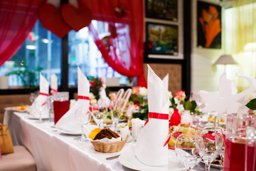 Served banquet table in restaurant
