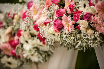 Flowers background. Best decoration for wedding ceremony. Selective focus