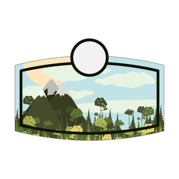 recommend clip art: frame with forest and Snowy Mountains and line contour vector illustration