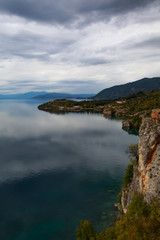Fototapeta na wymiar autumn day on Lake Ohrid. Macedonia