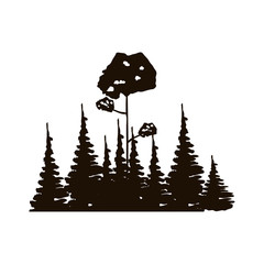 monochrome forest with pines and leafy tree vector illustration