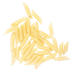 Pile of dry yellow pasta over isolated white background