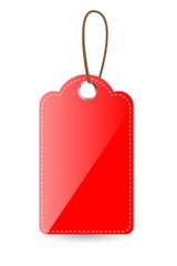 Red Shining Blank Tag, stitching effect isolated on white, with soft shadow at the bottom
