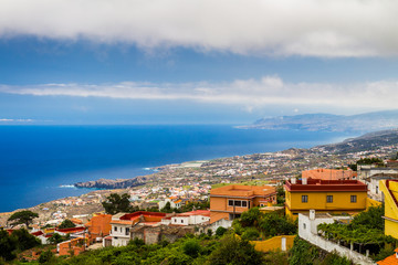 Naklejka na ściany i meble Aerial view of Roque de Garachico and Garachico town, Tenerife, Canary Islands, Spain