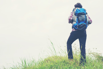 Young traveler man with backpack.