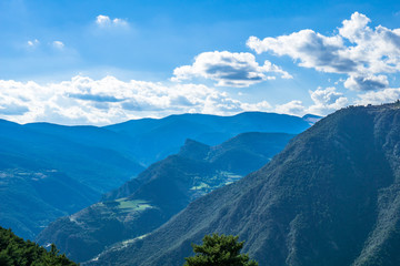 mountains covered in forest on a sunny day