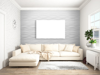 Modern bright interior . 3D rendering