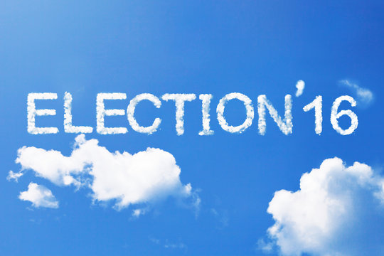 ELECTION 16 cloud word on sky.