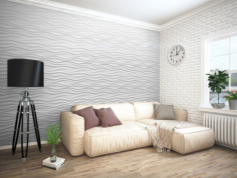 Modern bright interior . 3D rendering