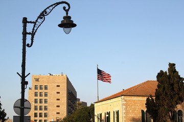 American Flag and Lamp Post