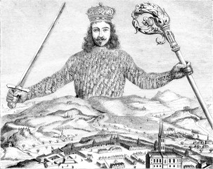 Print the seventeenth century, Leviathan Hobbes, vintage engravi