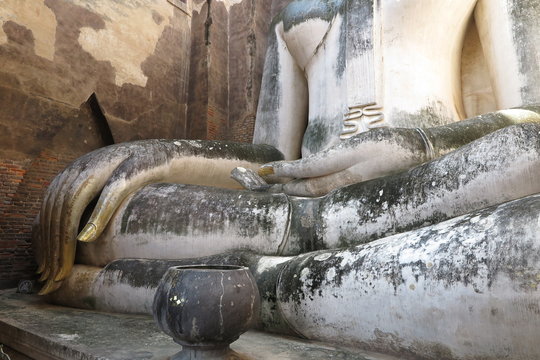 Wat Si Chum in Sukhothai Historical Park is a historic site, big statue Buddha Phra Achana, Sukhothai Thailand