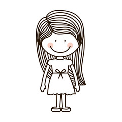 silhouette girl standing with dress and striped hair vector illustration