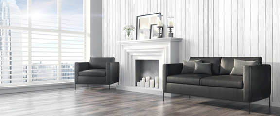 Modern bright interior . 3D render
