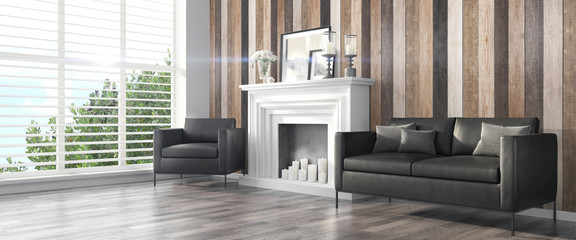 Modern bright interior . 3D render
