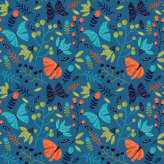 Seamless pattern made of flowers and butterflies