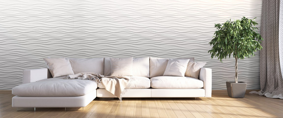 Modern bright interior . 3D render