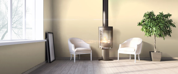 Modern bright interior . 3D render