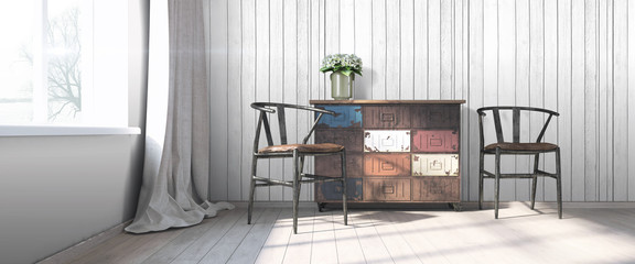 Modern bright interior . 3D render