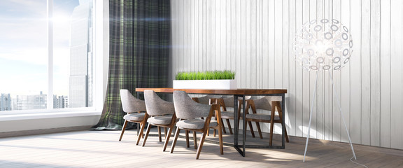 Modern bright interior . 3D render