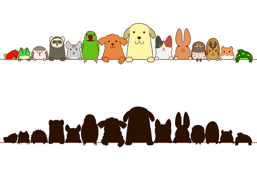 pet animals border with silhouette