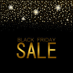 eps 10 vector Black friday night sell-out poster. Sale and discount advertising banner for web, print. Luxury stylish golden glitter, shiny falling stars