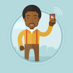Businessman using mobile phone vector illustration