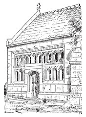 Ossuary, vintage engraving.
