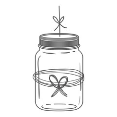 silhouette glass jar with thread in bow shape vector illustration