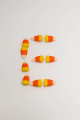 Letter E made from Candy Corn