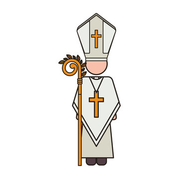 priest or reverend man with christian catholic religious icons over white background. vector illustration