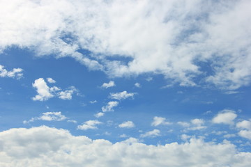 Blue sky background with many fluffy clouds