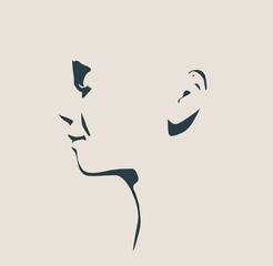 Human head silhouette. Face side view. Elegant silhouette of part of human face. Vector Illustration. Emotions of the happiness