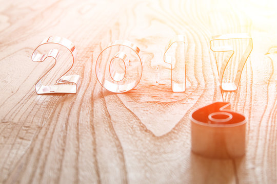 New Year 2017 on a wood background