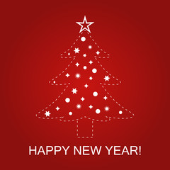 Naklejka premium Vector illustration of a christmas tree on a red background with text Happy new year!