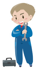 Mechanic with tools and toolbox