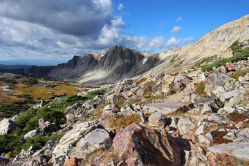 Morning sun shines on the mountains of the Snowy Range in southern Wyoming.
