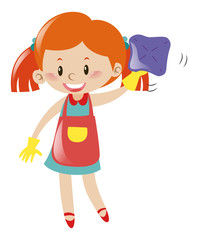 Little girl wiping the window