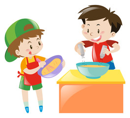 Two boys cooking and baking