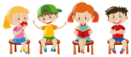 Fototapeta premium Boys and girls sitting on chairs