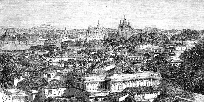 Overview of Duttiah, vintage engraving.