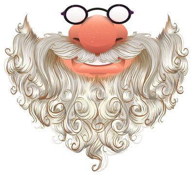 Santa Mask. White Beard, Glasses And Nose