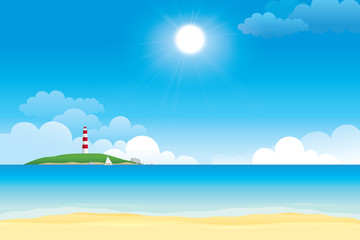 Fototapeta na wymiar Sky and sea with lighthouse on an island. Vector illustration