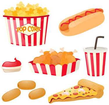 Fastfood set with hotdog and popcorn